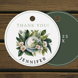 Eenvoudige Elegant Groen Roze Bloemen Thee Waterve Bedankjes Labels