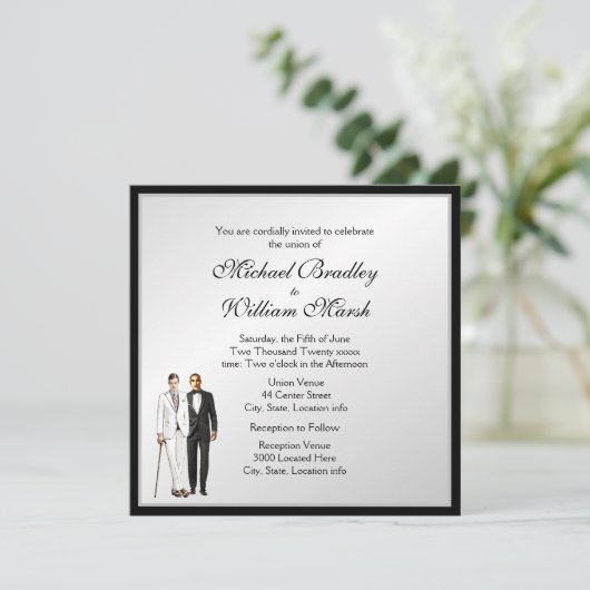 Eenvoudige Elegant Groom en Groom Gay Wedding Invi Kaart (Staand voorkant)