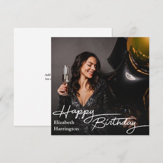 Eenvoudige Elegant Happy Birthday Foto Aankondiging (Voorkant / Achterkant)