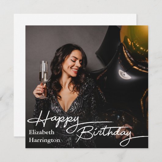 Eenvoudige Elegant Happy Birthday Foto Bedankkaart (Voorkant / Achterkant)