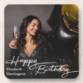 Eenvoudige Elegant Happy Birthday Foto Bier Onderzetter (Voorkant)