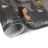 Eenvoudige Elegant Happy Birthday Foto Cadeaupapier (Rol Hoek)