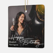 Eenvoudige Elegant Happy Birthday Foto Keramisch Ornament (Links)