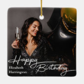 Eenvoudige Elegant Happy Birthday Foto Keramisch Ornament (Achterkant)