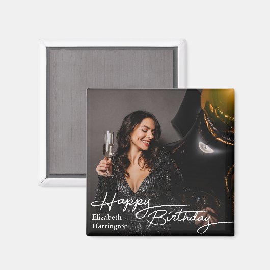 Eenvoudige Elegant Happy Birthday Foto Magneet (Voorkant / Achterkant)