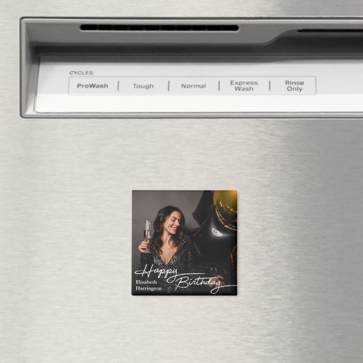 Eenvoudige Elegant Happy Birthday Foto Magneet (Insitu (Vaatwasser))