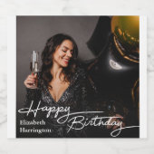 Eenvoudige Elegant Happy Birthday Foto Sparkling Wijnetiket (Enkel label)