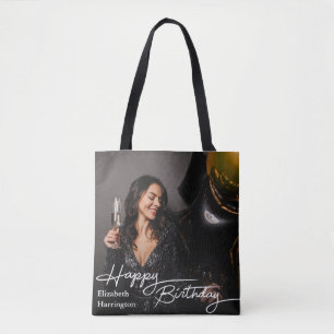 Eenvoudige Elegant Happy Birthday Foto Tote Bag
