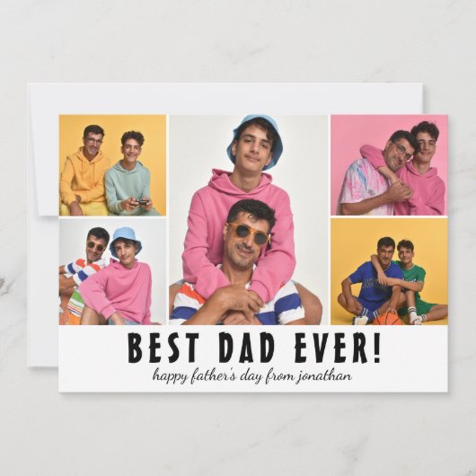 eenvoudige Elegant Happy Vaderdag Five foto Feestdagenkaart (Voorkant)