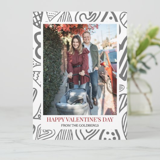 Eenvoudige Elegant Hearts Love Valentijnsdag foto Feestdagenkaart (Staand voorkant)