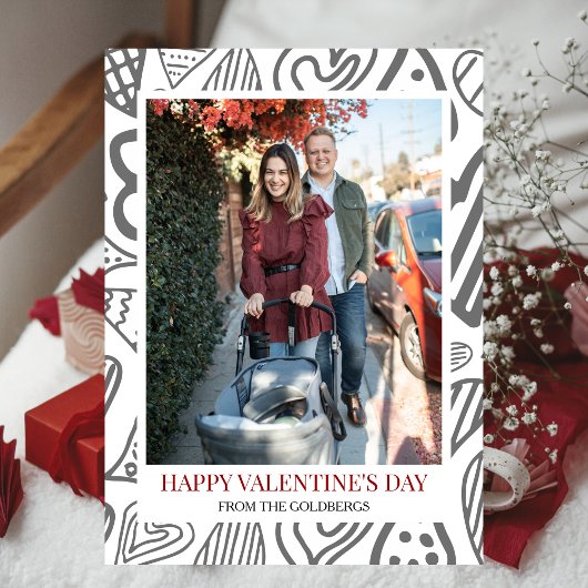 Eenvoudige Elegant Hearts Love Valentijnsdag foto Feestdagenkaart