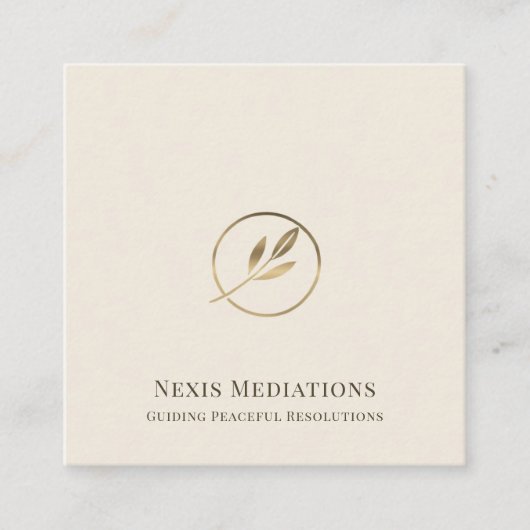 Eenvoudige Elegant Ivoor Gold Leaf Logo Vierkante Visitekaartje (Voorkant)