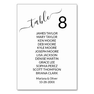 Eenvoudige Elegant-Kaart tabelnummer met namen Kaart