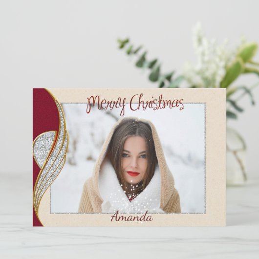 Eenvoudige Elegant-Kaart voor Kerstmis met foto's Feestdagenkaart (Staand voorkant)