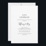 Eenvoudige Elegant Let's Celebrate Invitation Kaart<br><div class="desc">Deze eenvoudige elegant laten we de uitnodiging vieren is perfect voor uw moderne,  minimalistische zwarte en witte verlovingspartij. Het ontwerp bevat een minimaal hedendaags lettertype dat vergezeld gaat van een formele kalligrafie. Houd het zoals is,  of verkies om het met uw eigen kunstwerk of foto's te personaliseren!</div>