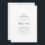 Eenvoudige Elegant Let's Celebrate Invitation Kaart<br><div class="desc">Deze eenvoudige elegant laten we de uitnodiging vieren is perfect voor uw moderne,  minimalistische zwarte en witte verlovingspartij. Het ontwerp bevat een minimaal hedendaags lettertype dat vergezeld gaat van een formele kalligrafie. Houd het zoals is,  of verkies om het met uw eigen kunstwerk of foto's te personaliseren!</div>