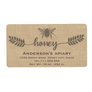 Eenvoudige elegant linnen calligrafie honig etiket