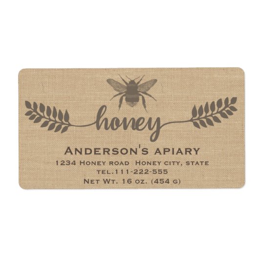 Eenvoudige elegant linnen calligrafie honig etiket (Voorkant)