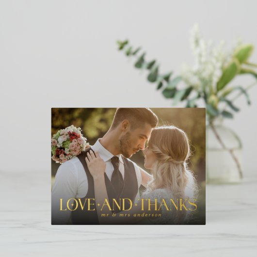 Eenvoudige Elegant Love and Bedankt Photo Wedding Folie Feestdagen Briefkaart (Staand Voorkant)