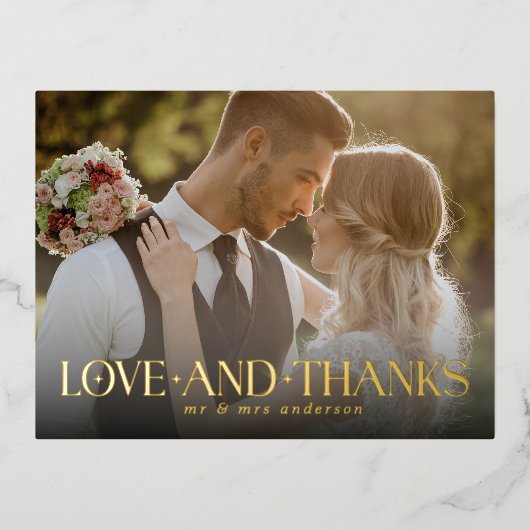 Eenvoudige Elegant Love and Bedankt Photo Wedding Folie Feestdagen Briefkaart (Voorkant)