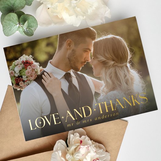 Eenvoudige Elegant Love and Bedankt Photo Wedding Folie Feestdagen Briefkaart