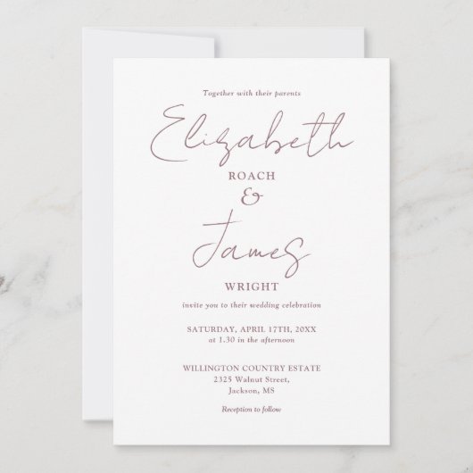 Eenvoudige Elegant Mauve Script QR Code Wedding Kaart (Voorkant)