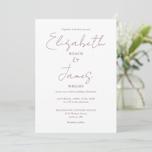 Eenvoudige Elegant Mauve Script QR Code Wedding Kaart (Staand voorkant)