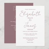 Eenvoudige Elegant Mauve Script QR Code Wedding Kaart (Voorkant / Achterkant)
