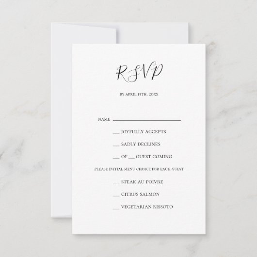 Eenvoudige Elegant Menu Keuze RSVP-kaart (Voorkant)