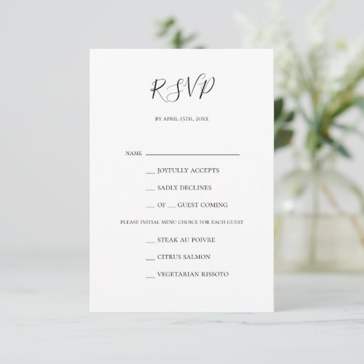 Eenvoudige Elegant Menu Keuze RSVP-kaart (Staand voorkant)