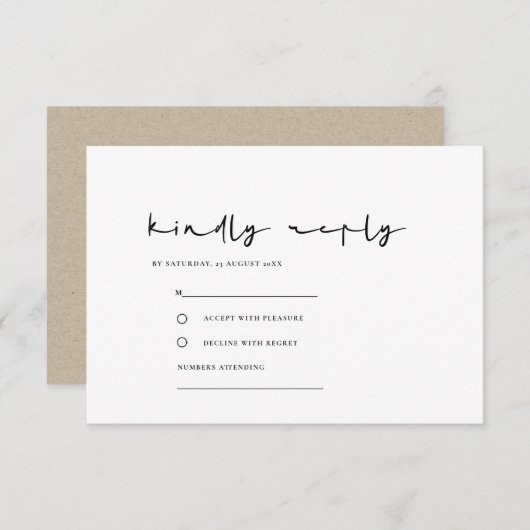 EENVOUDIGE ELEGANT MINIMAAL ZWART WEDDING RSVP INFORMATIEKAARTJE (Voorkant / Achterkant)