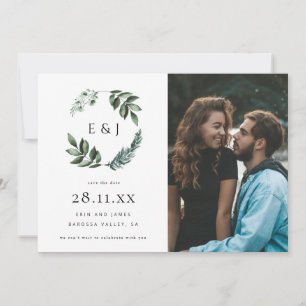Eenvoudige Elegant Minimalistische Greenery Krans  Save The Date
