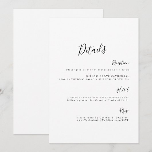 Eenvoudige Elegant minimalistische zwarte & witte- Kaart (Voorkant / Achterkant)