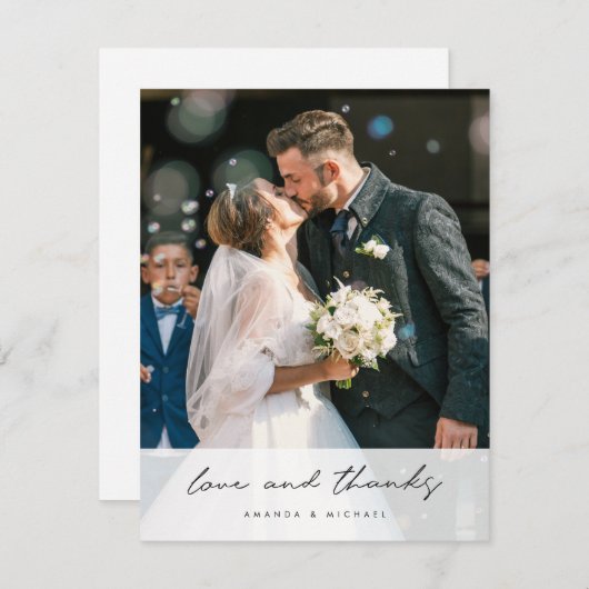 Eenvoudige Elegant Modern Black Script Photo Wedde Bedankkaart (Voorkant / Achterkant)