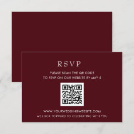 Eenvoudige Elegant Modern Burgundy QR CODE RSVP Kaartje