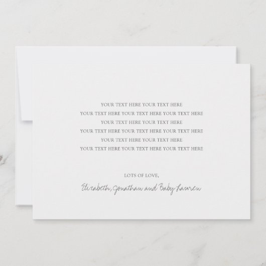 Eenvoudige Elegant Modern Custom Boy of Girl Baby  Bedankkaart (Achterkant)