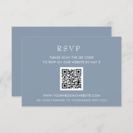 Eenvoudige Elegant Modern Dusty Blue Wedding QR CO RSVP Kaartje