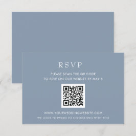 Eenvoudige Elegant Modern Dusty Blue Wedding QR CO RSVP Kaartje