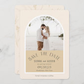Eenvoudige Elegant Modern Earth Tones Beige Weddin Save The Date (Voorkant / Achterkant)