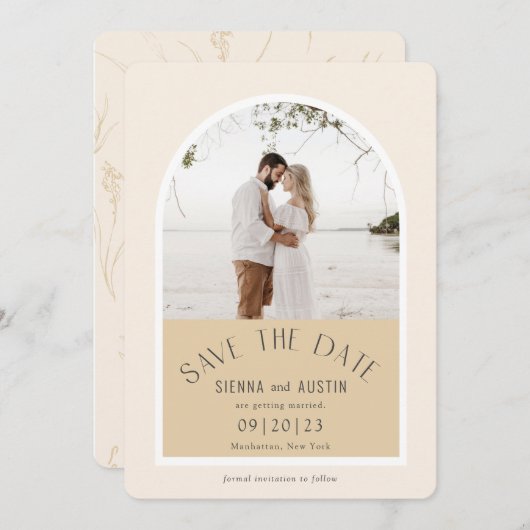 Eenvoudige Elegant Modern Earth Tones Beige Weddin Save The Date (Voorkant / Achterkant)