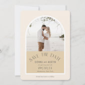 Eenvoudige Elegant Modern Earth Tones Beige Weddin Save The Date (Voorkant)