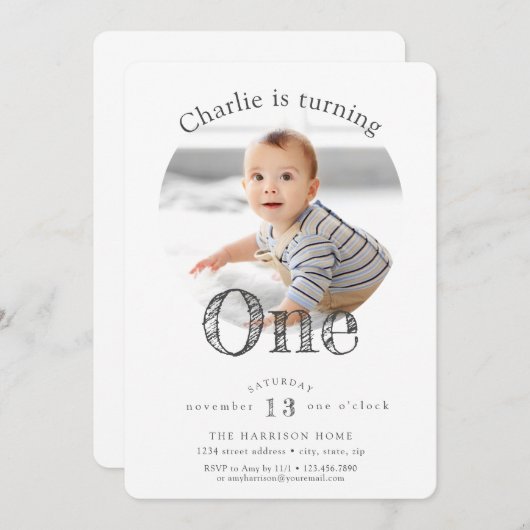 Eenvoudige Elegant modern first Birthday party Kaart (Voorkant / Achterkant)