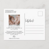 Eenvoudige Elegant modern script foto Dank je gebo Aankondigingskaart (Achterkant)