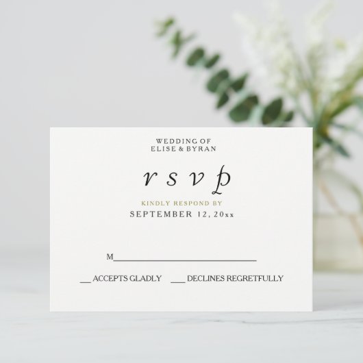 Eenvoudige Elegant Modern Script Wedding RSVP (Staand voorkant)