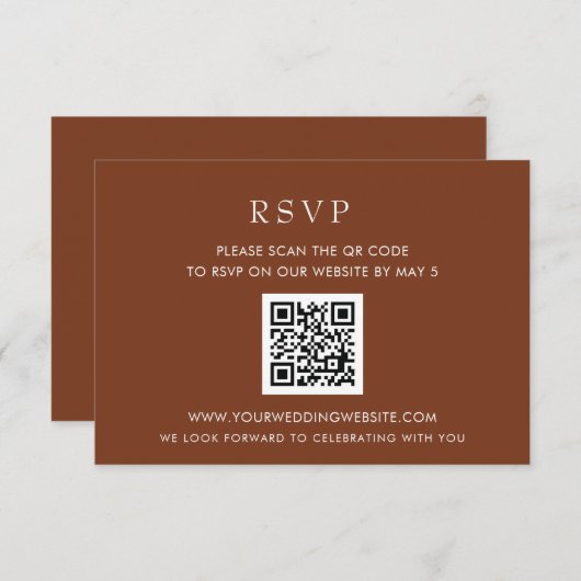 Eenvoudige Elegant Modern Terracotta QR CODE RSVP Kaartje (Voorkant / Achterkant)