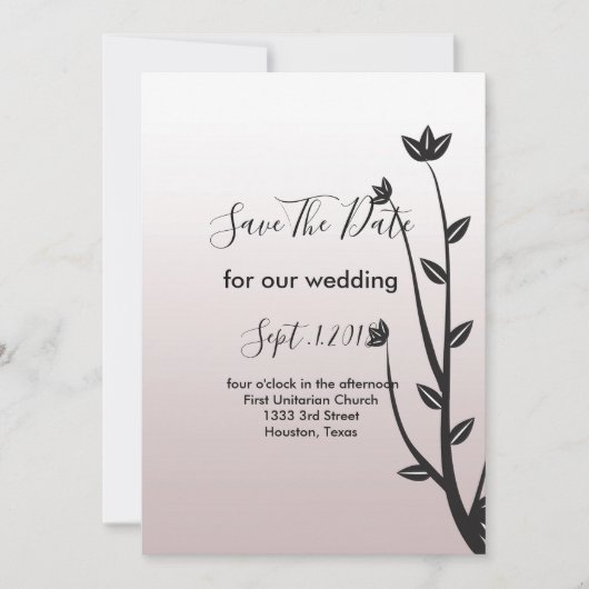 Eenvoudige Elegant Moderne bladeren slaan de datum Kaart (Voorkant)