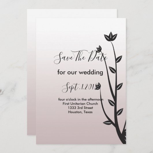 Eenvoudige Elegant Moderne bladeren slaan de datum Kaart (Voorkant / Achterkant)