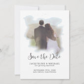 Eenvoudige Elegant Moderne de Foto Blauw van de Ma Save The Date (Voorkant)