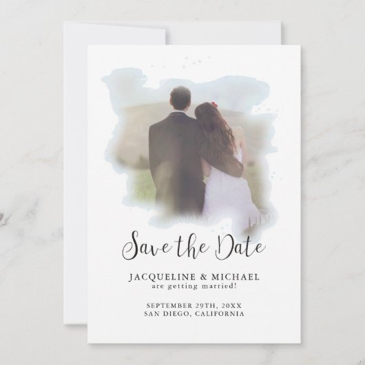 Eenvoudige Elegant Moderne de Foto Blauw van de Ma Save The Date (Voorkant)
