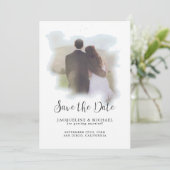 Eenvoudige Elegant Moderne de Foto Blauw van de Ma Save The Date (Staand voorkant)